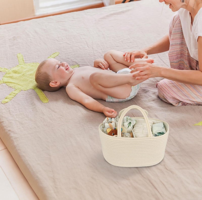 JUNBOLE Diaper Caddy Organizer Cotton Rope Baby Basket Nursery Storage and Portable Tote Bag for Car Ideal Baby Shower Gifts and Registry Must-Have for Newborn Essentials Large beige - Image 4